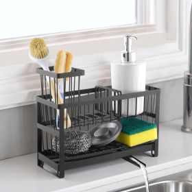 Kitchen Sink Caddy Organizer, 2 Tier Sponge Holder for Kitchen Sink with High Brush Holder & Divider, Storage Rack with Rotatable Drainage Spout