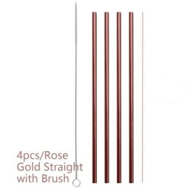 Colourful Reusable Stainless Steel Straws (Option: Rose gold-STRAIGHT)