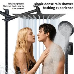 3-in-1 Shower System - High-Flow Square Rain Head + Adjustable Arm + Handheld Spray (Option: MatteBlack)