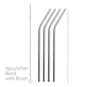 Colourful Reusable Stainless Steel Straws (Option: Silver-BEND)