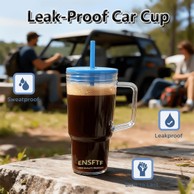 40oz Tritan BPA-Free Large Tumbler with Straw & Handle Reusable Water Cup (Color: Blue)